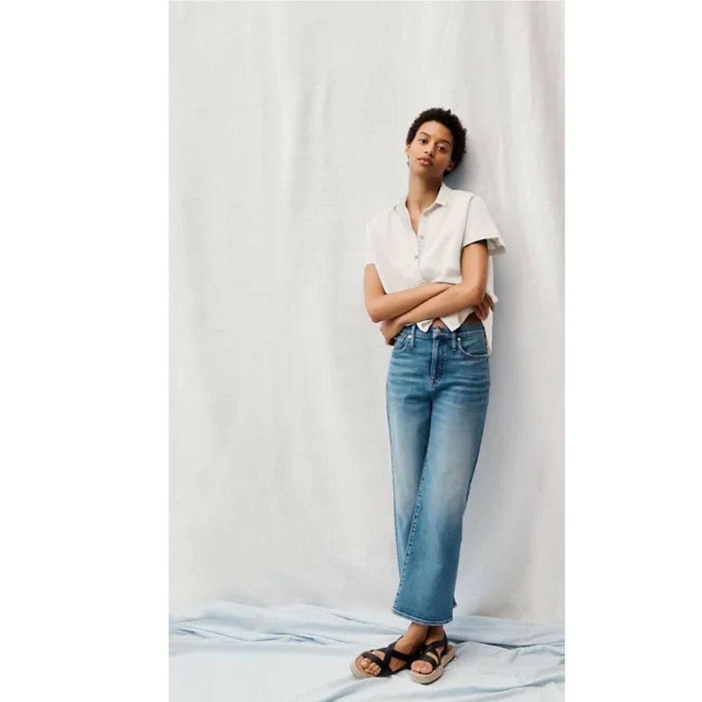 Madewell Womens Blue Slim Fit Wide Leg Stretch Denim Cropped Jeans Size 28